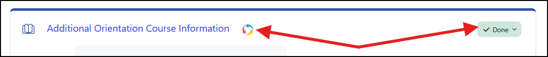 Activity card for this book activity with red arrows drawn to point to Brickfield's file converter icon and the "Done" button.